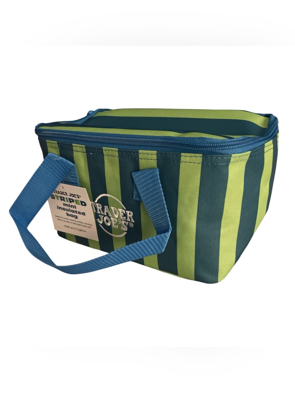 Trader Joe's Striped Mini Insulated Bag - Lime & Teal